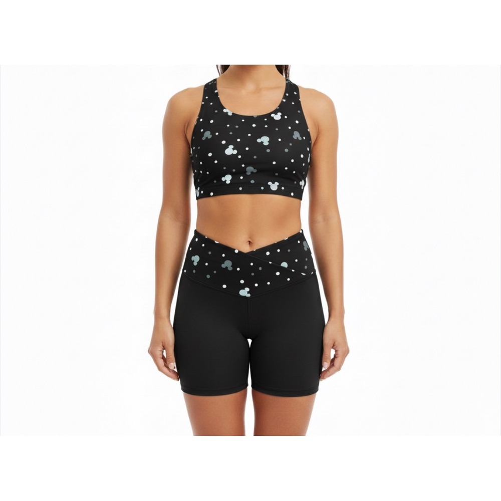Disney Mickey Mouse Activewear Set Size S Black Biker‎ Shorts Crop Top